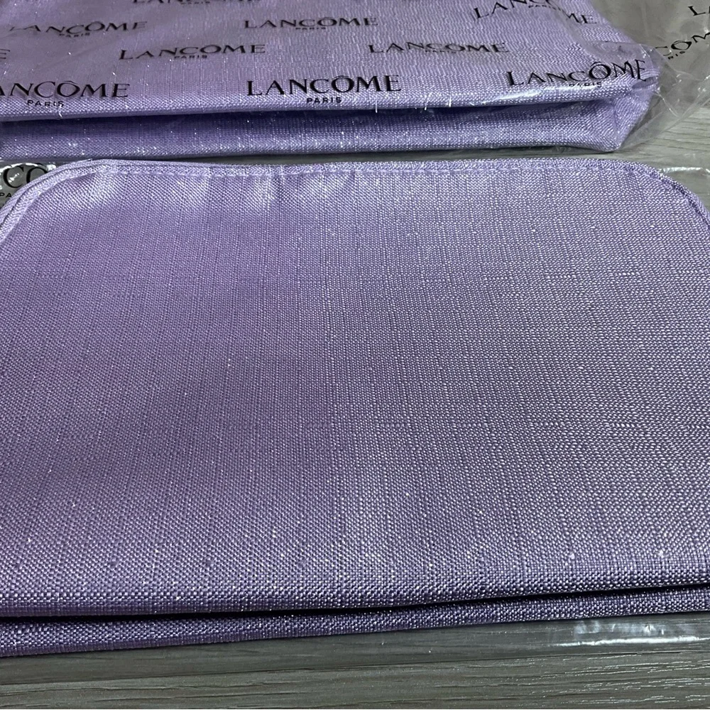 2 x Lancome light purple bag with silver hardware, zippered